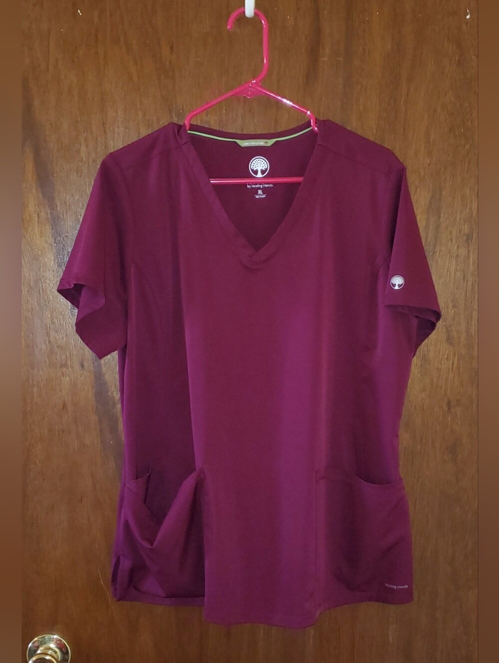 Healing Hands Works Burgundy Scrub Top Sz Xl